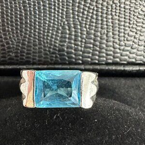 Aquamarine Ring - Glass or Synthetic -  size 5.